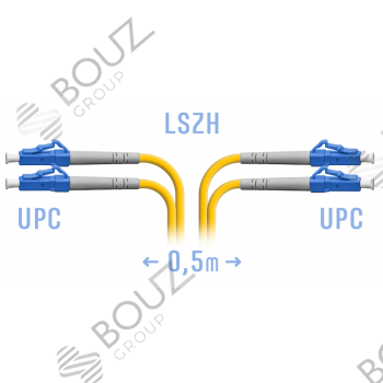 Патчкорд оптический BOUZ, LC/UPC, SM, Duplex, 0.5 метра, LSZH 3мм