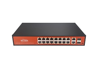 Wi-Tek WI-PS320GF, Коммутатор неуправляемый PoE 350Вт, порты 16 PoE GE + 2 Combo GE/SFP, режим VLAN,