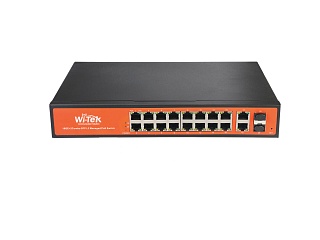 Wi-Tek WI-PMS320GF, Коммутатор управляемый L2 PoE 350Вт, порты 16 PoE GE + 2 Combo GE/SFP, шт