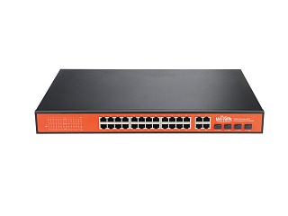 Wi-Tek WI-PS328GF, Коммутатор неуправляемый PoE 400Вт, порты 24 PoE GE + 4 Combo GE/SFP, шт