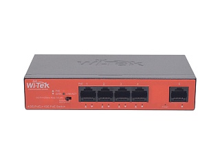 Wi-Tek WI-PS305GH, Коммутатор неуправляемый PoE 45Вт, порты 4 PoE GE + 1GE, режим VLAN, Watchdog, шт