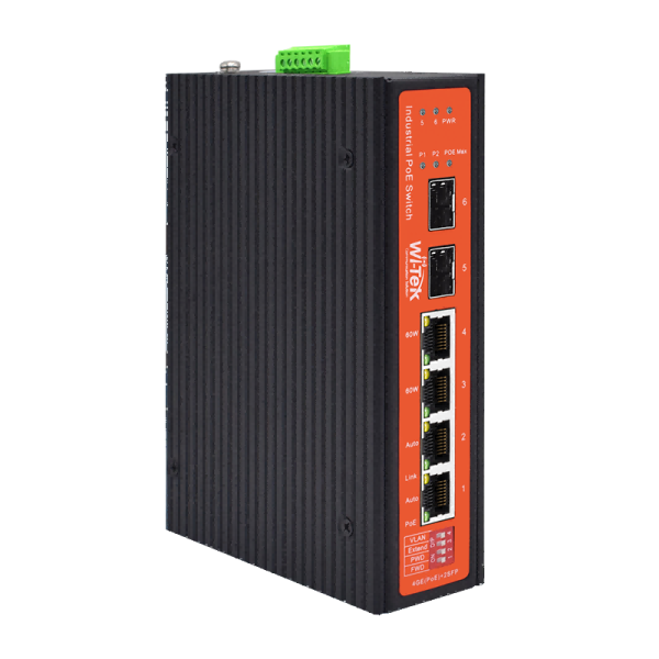Wi-Tek WI-PS306GF-I Промышленный неуправляемый коммутатор 4 PoE портов 1000Base-T + 2 SFP, Watchdog,
