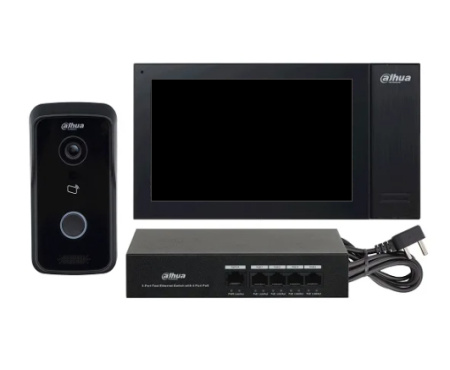 Dahua DHI-KTP02 Комплект DHI-VTO2111D-P-S3, DHI-VTH2421FB-P, DH-PFS3006-4ET-36